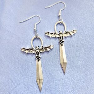 NEW Dolls Kill Silver Metal Bats Vampire Medieval Gothic Style Swords Earrings